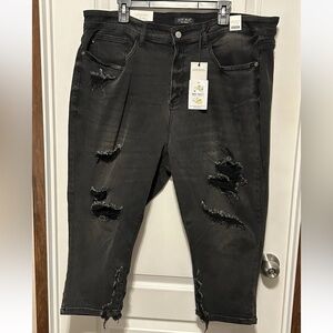 Judy Blue High Waist Distressed Charcoal Capris - size 24 NWT